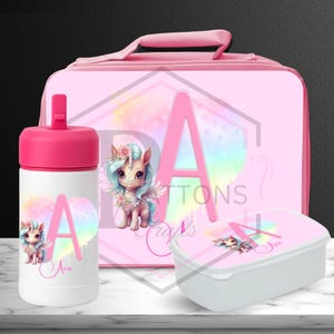 Unicorn Lunch Bag and Bottle set | Personalised gift for kids | Back to School|  Children&#39;s Lunch Bag| Bottle with Straw| Lunch Box Set