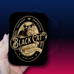 Boîte à tabac Black Cat vintage : stockage de 60 g, or ou argent