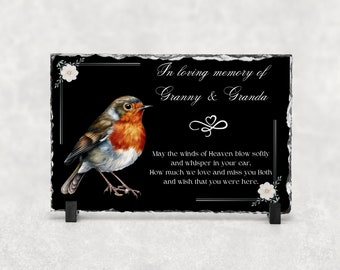 Memorial slate| Grave Marker | Personalised memorial product | Robin detail | Grave decoration | In loving memory | In memory of Granny