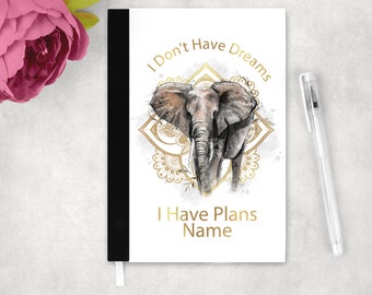 Personalised A4 soft to touch fabric notebook with Elephant mandala