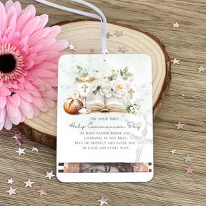 Personalisierter erster heiliger Kommunion-Acryl-Geldhalter-Anhänger - individuelles Namensandenken-Geschenk mit Gebets-Vers |  Heilige Kommunion Geschenk