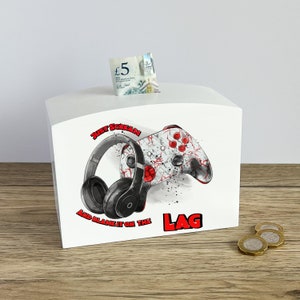 Gaming Blame it on the Lag Wooden Rectangular Shaped Money Box
