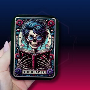 Skull Tobacco Tin: the Reader Design, Silver or Gold, 2oz