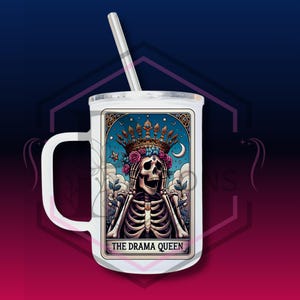 Vaso esmerilado / Vaso esmerilado con asa / La reina del drama / Vasos con cartas del tarot / Vaso con cartas del tarot / Vasos únicos / Vasos