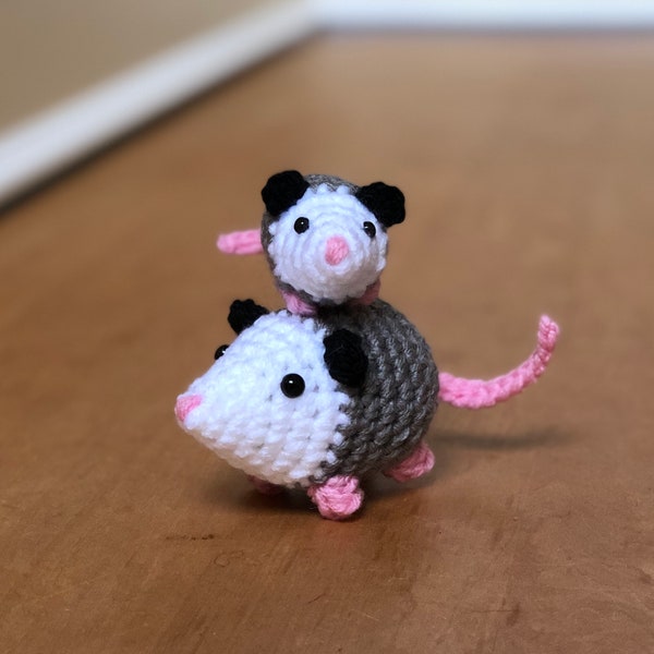 Crochet Amigurumi Possum with Baby Stuffed Animal Plush