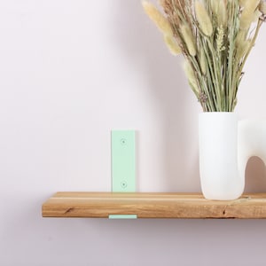 Oak wall shelf, hanging shelf, oak bookcase, kitchen shelves, light pastel green bracket