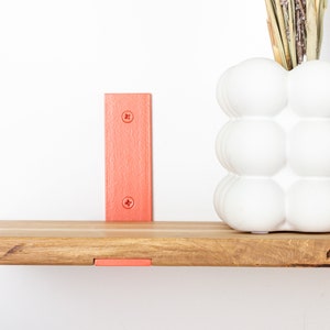 Wall shelf oak, hanging shelf, bookcase, kitchen shelves, salmon orange bracket