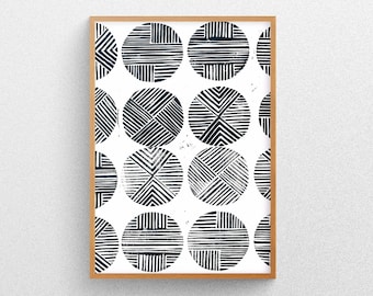 Lino print abstract black pattern - A4 print