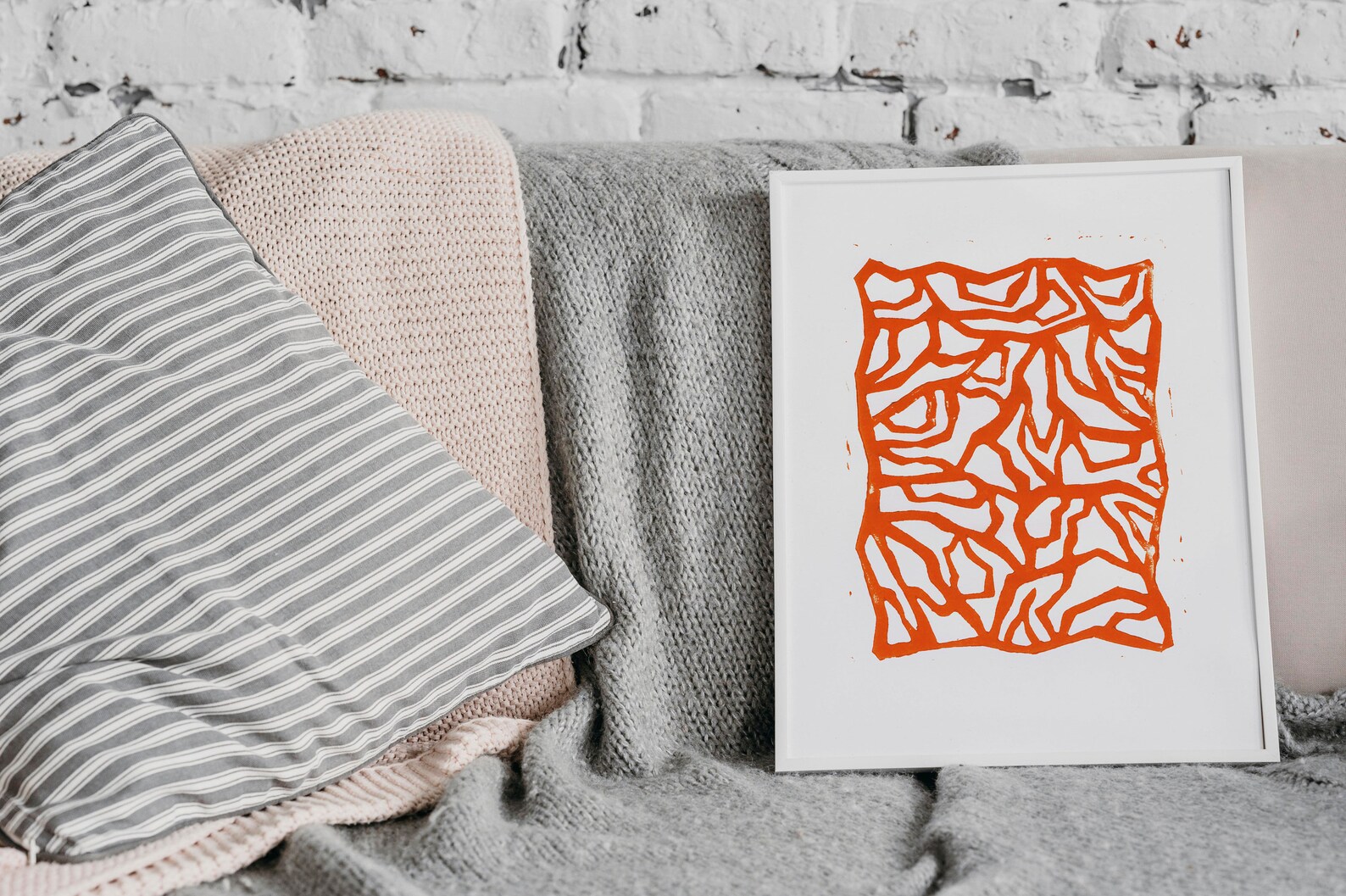 Linocut crosslinked geometric pattern minimaoist art print Etsy