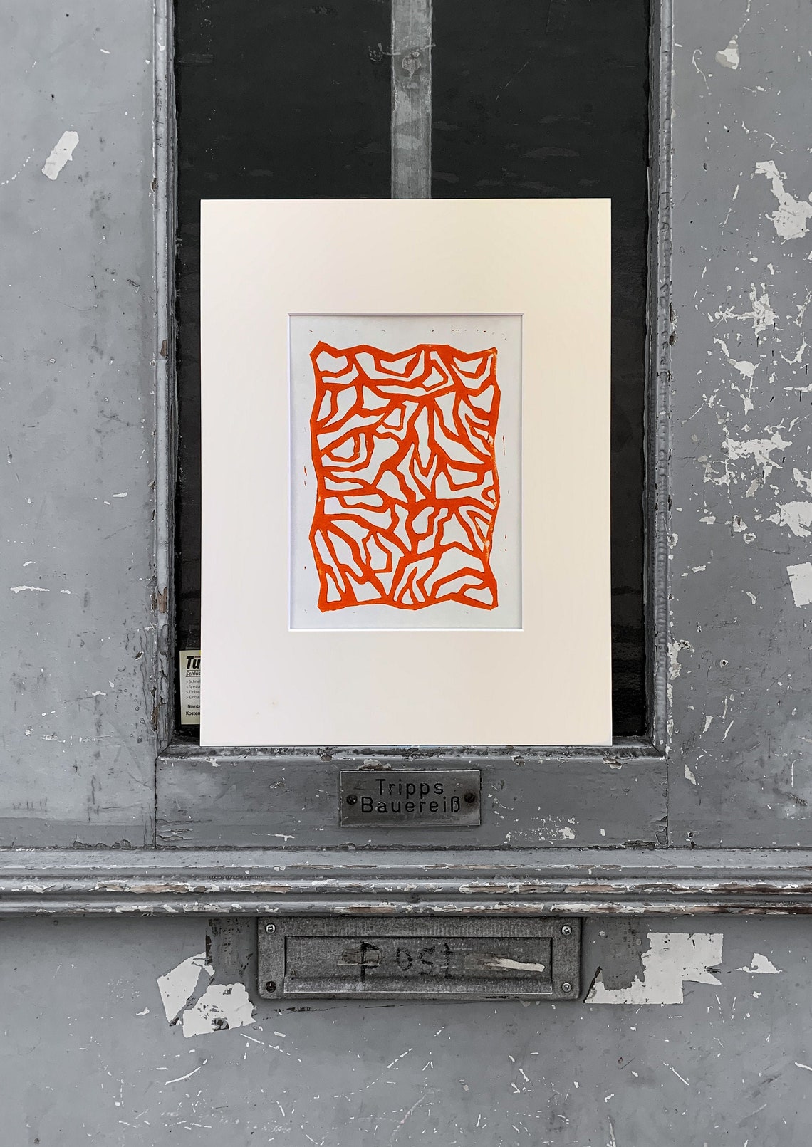 Linocut crosslinked geometric pattern minimaoist art print Etsy