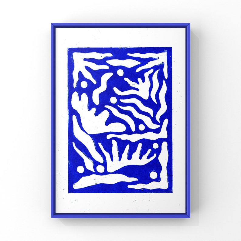 Linocut - Art Print - Blue Pattern - Abstract Art - DIN A4 - Linocut - Etsy