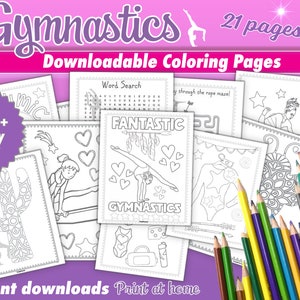 Gymnastics Printable, Gymnastics Coloring, Gymnastics puzzle, Party activity, Gymnastics Party, Gymnastics Activity, Gymnast Activity Pack