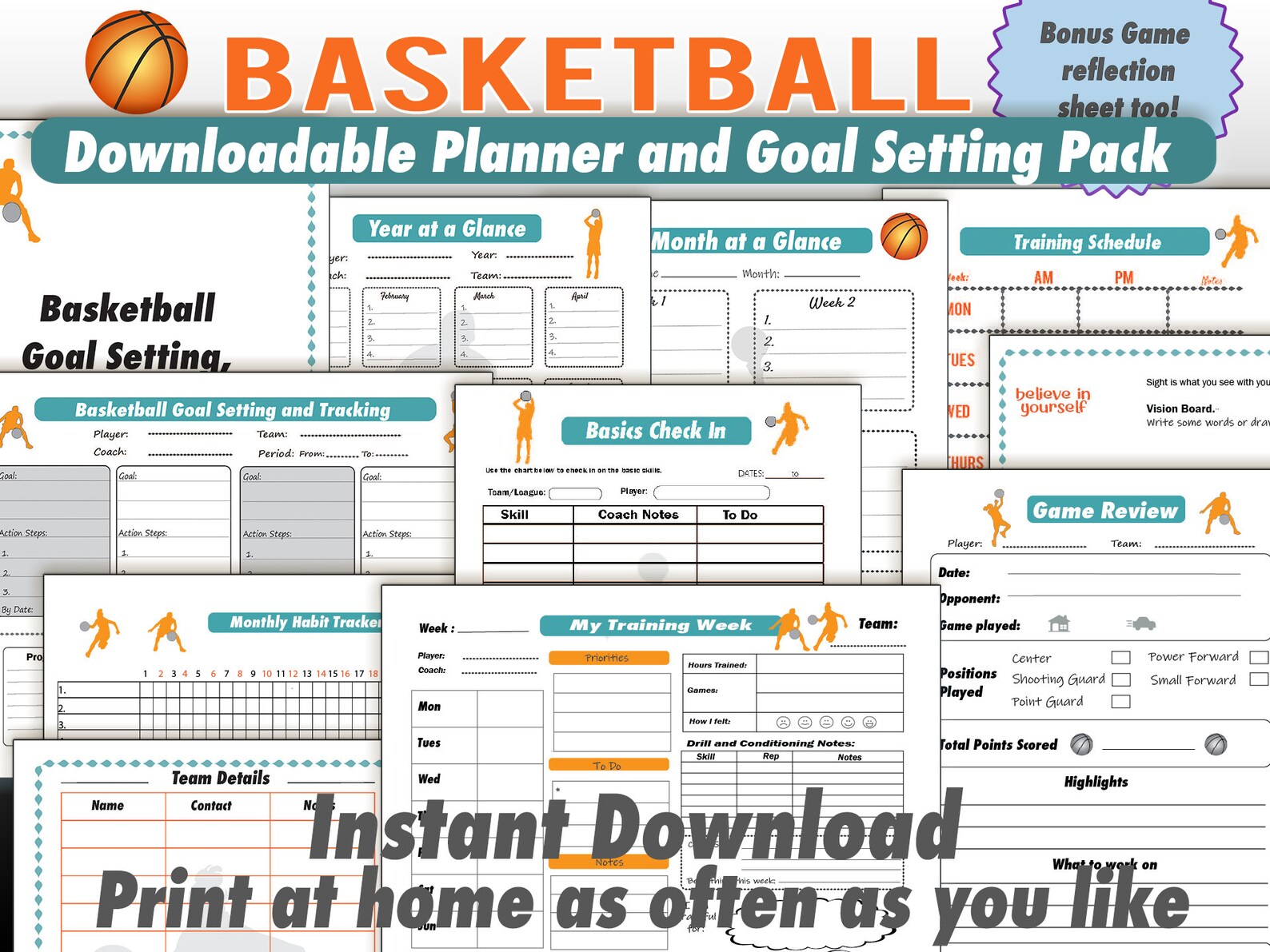 Basketball Planner, Basketball Goal Setting, Basketball Schedule, Month Yearly Planner, Game