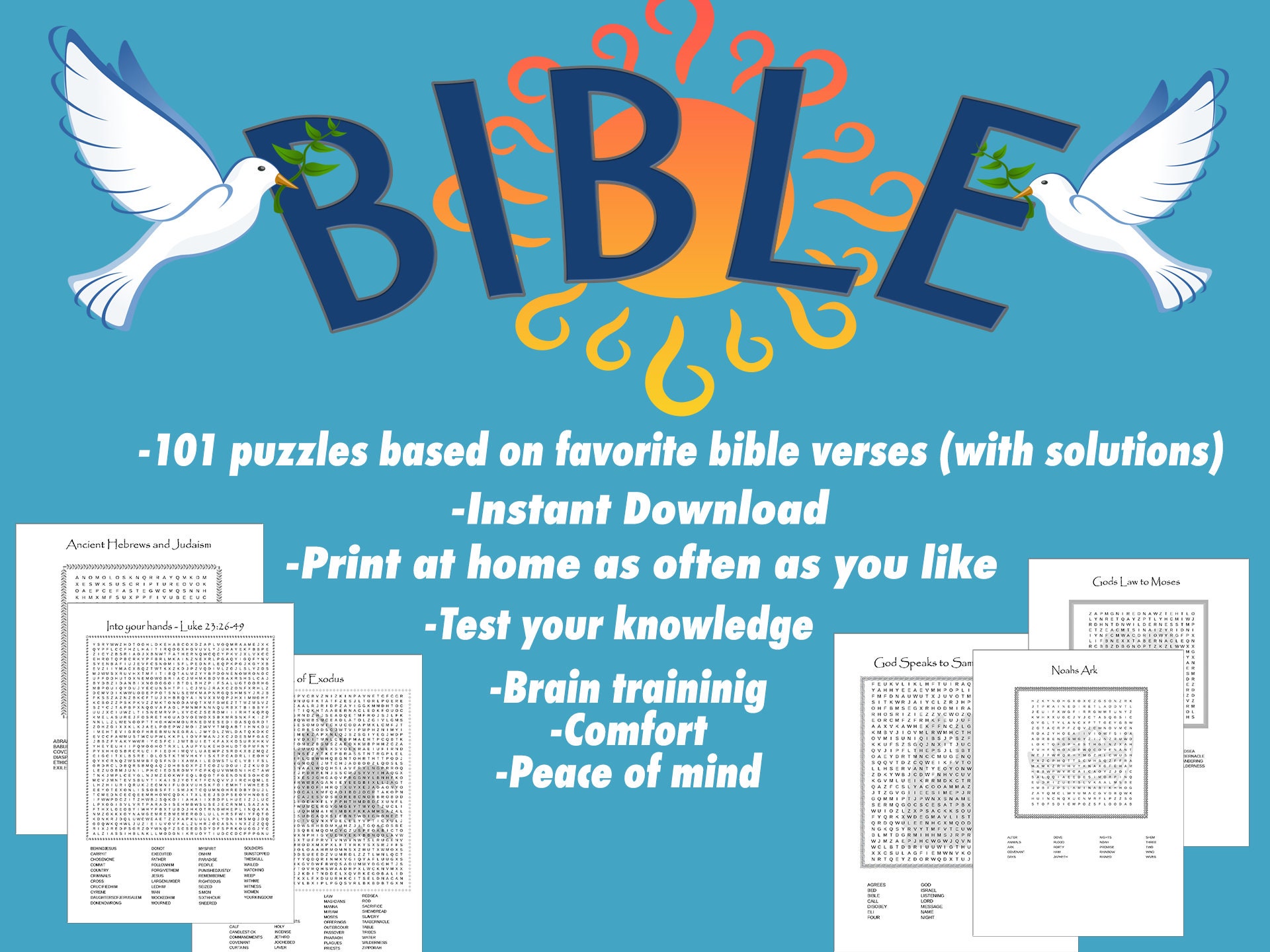 101 Printable Bible Word Search Puzzles, Easy, Medium, Hard PDF File ...