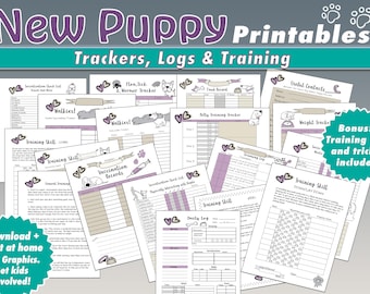 New Puppy Printable Pack- Trackers- Potty Training - Pet Medical Records - Grooming Log - Food Tracker - Puppy Training Planner