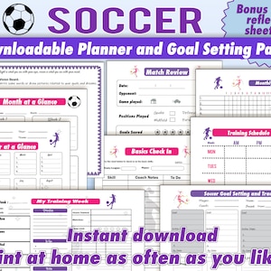 Soccer Planner for kids, Girls Soccer Goal Setting, Schedule, Month and Yearly Planner, Match Review, Soccer Organizer, Skills Tracker