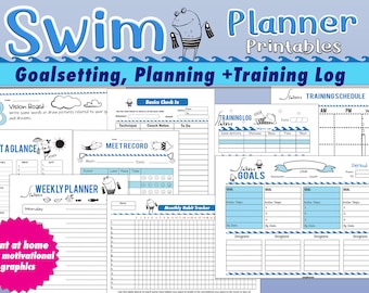 Schwimmen druckbar, Schwimmtrainingslog, Zielverfolgung, Einstellung von Schwimmzielen, Schwimmorganisator, Meeting Score Tracker, Wochenplaner, Schwimmplaner