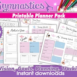 Gymnastiek afdrukbaar, werkblad voor het bijhouden van doelen, mijn doelen, het stellen van doelen, gymnastiekorganisator, Meet Score Tracker, wekelijkse planner, kleuren