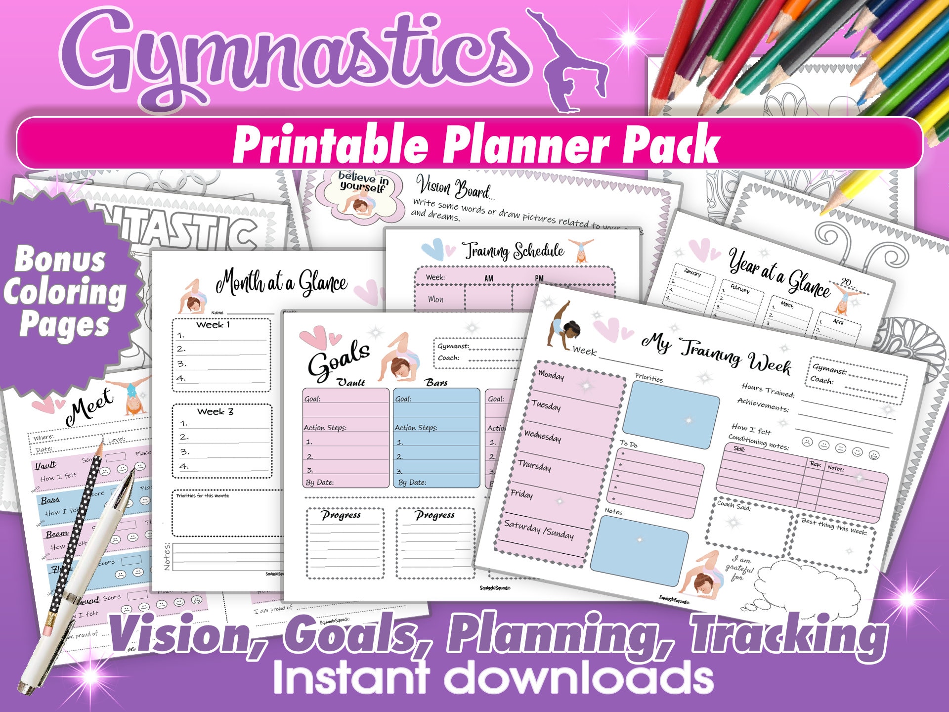 Gymnastics Printable, Goal Tracking Worksheet, My Goals, Goal Setting