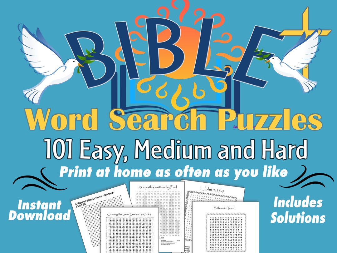 101 Printable Bible Word Search Puzzles, Easy, Medium, Hard PDF File ...