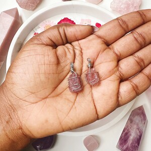 Strawberry Quartz Crystal Necklace Wrapped In Silver Wire