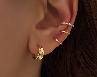 Triple Hoop Gold Ear Cuff, Pave Ear cuff, Triple conch Ear Cuff, Minimalist ear cuff, dainty gold ear cuff, hypoallergenic & waterproof