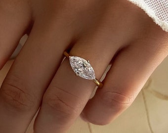 2.0 CT marquise cut solitaire ring, east west marquise ring, 18K gold solitaire ring, east west setting, engagement ring for vacation