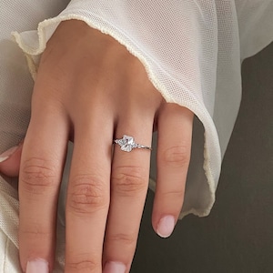 Radiant cut cz simulated diamond ring, dainty Promise ring, 925 Sterling silver, Minimal Promise ring