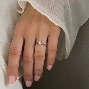 Dainty radiant cut cz simulated diamond ring, delicate promise ring, 925 sterling silver, minimal promise ring