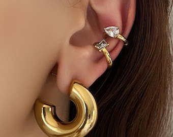 Baguette Ear Conch Cuff, Pear diamond Cuff earrings, No Piercing Earrings, Gold Ear Cuffs