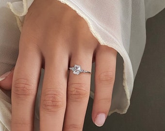 Radiant cut cz simulated diamond ring, dainty Promise ring, 925 Sterling silver, Minimal Promise ring