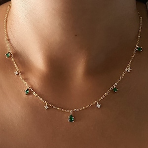 Tear Drop Emerald Necklace, Dainty Gold Plated Necklace, Emerald Pendant Necklace, May Birthstone Necklace, Silver Emerald Necklace