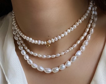 Real Freshwater pearl Necklace choker, Layered Pearl Necklace Set, Baroque Pearl Necklace, 4mm, 7mm