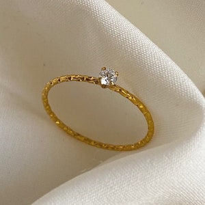 18K Gold Plated Tiny Diamond Ring Thin Stacking Ring Dainty Gold Ring Tiny Ring Minimalist Delicate Simple Wedding Ring
