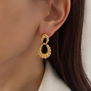 18k Gold Plated Interlocking Statement Dangle Earrings Drop Gold Earring Vintage Statement Earrings Shell Earrings