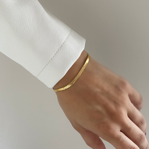 Buy 18K Gold Plated Snake Chain Bracelet, Gold Link Bracelet, Gold Snake  Bracelet, Flat Chain Bracelet, Gold Chain Bracelet, Flat Snake Bracelet  Online in India - Etsy