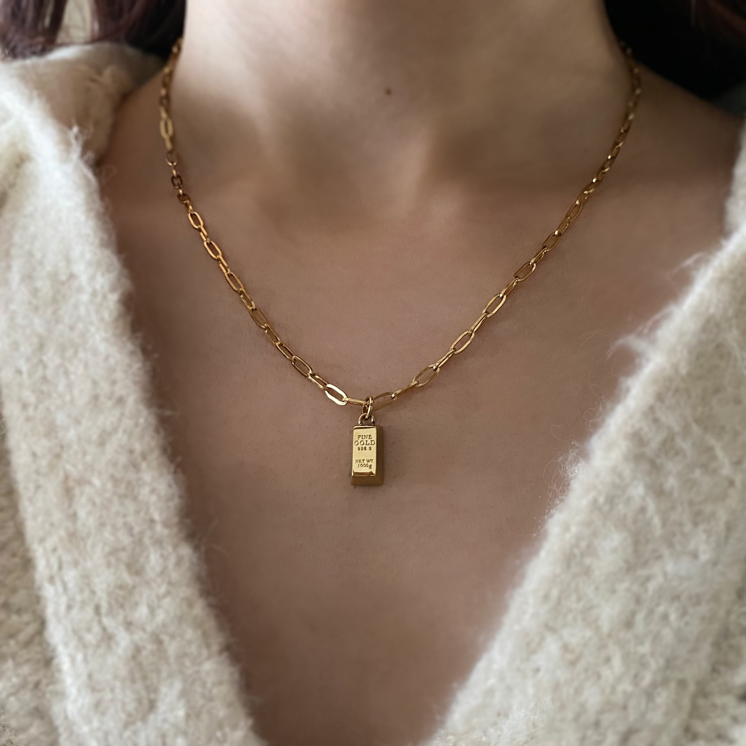 Gold Bar Pendant Necklace 18K Gold Plated Bar Necklace Dainty