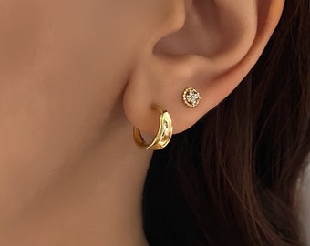 14K Gold Plated Clover Stud Earrings Tiny clover earrings second hole piercing dainty gold earrings