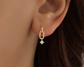 14K Gold Plated Stud Earrings Link Chain Earrings Dainty Diamond Earrings Zircon Studs Minimalist Valentine's Day gift for her