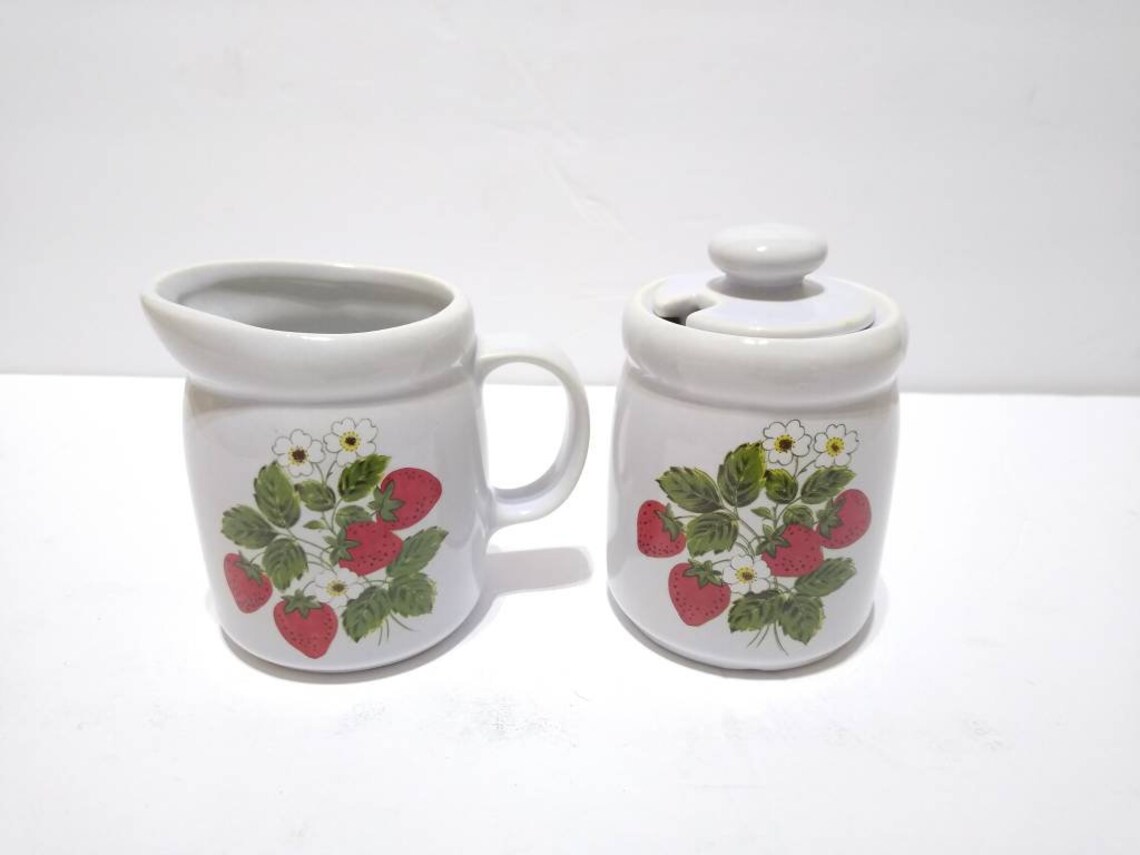 Creamer and Sugar Set Strawberry Farmhouse Decor Tea Coffee Etsy