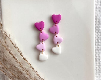 Heart Waterfall Polymer Clay Earrings | Ombré Heart Earrings | Spring Summer Jewellery | Barbie earrings | Valentines jewellery