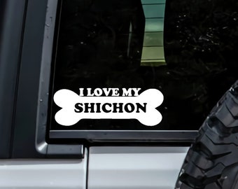 I Love My shichon Dog bone Vinyl Decal Sticker Car Bumper Window Laptop Gift Mug Tumbler Custom Mix