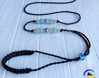Dog show lead thin 3 mm (9/64") Handmade leads leash for dogs mini small breed breeds With lock beads extension wide throat lining