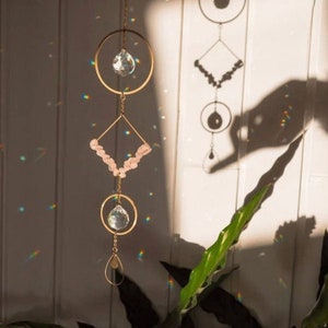 Crystal Sun Catcher | Hanging Gold Crystal Prism | Sun Boho Window Hanger | Christmas Gift | Aura Rainbow Car Accessory | Suncatcher