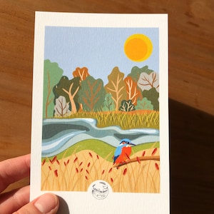 Illustration Martin pêcheur, format carte postale