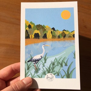 Illustration Héron, format carte postale