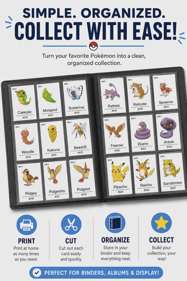 Pokémon Complete Pokédex Placeholder Cards (No. 1-1025 English Names) Printable TCG Binder Inserts, National Dex Card Printable PDF image 1