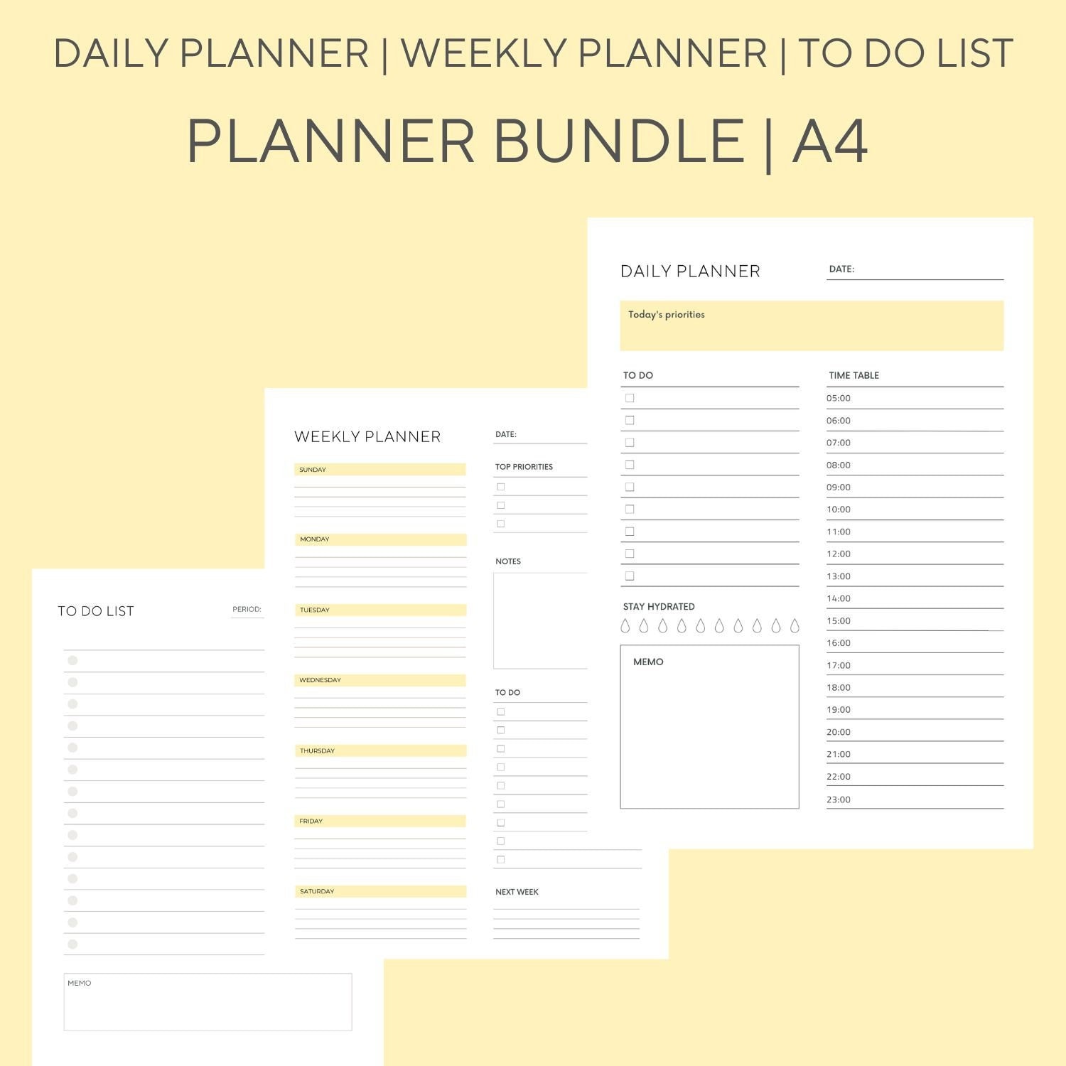 Minimalist Planner Bundle | Daily, Weekly, To-do List (A4 Printable PDF ...