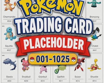 Pokedex Placeholder Cards (No. 1-1025 English Names) Printable Pokedex Trading Card Full Set