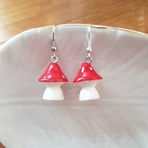 Red Mushroom Dangle Earrings: Fun Toadstool Jewelry